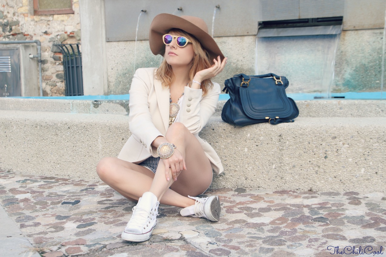 alessia milanese, thechilicool, fashion blog, fashion blogger, back to basics con shorts a righe e sunglasses in bambù, marcie chloe bag   