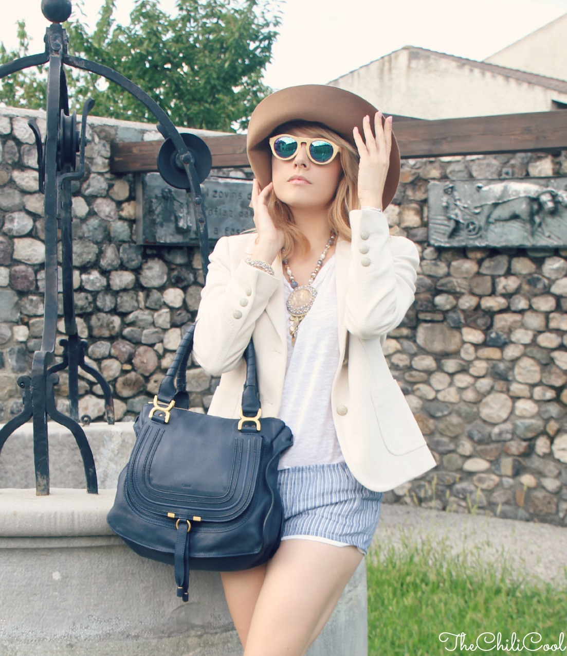 alessia milanese, thechilicool, fashion blog, fashion blogger, back to basics con shorts a righe e sunglasses in bambù, marcie chloe bag   