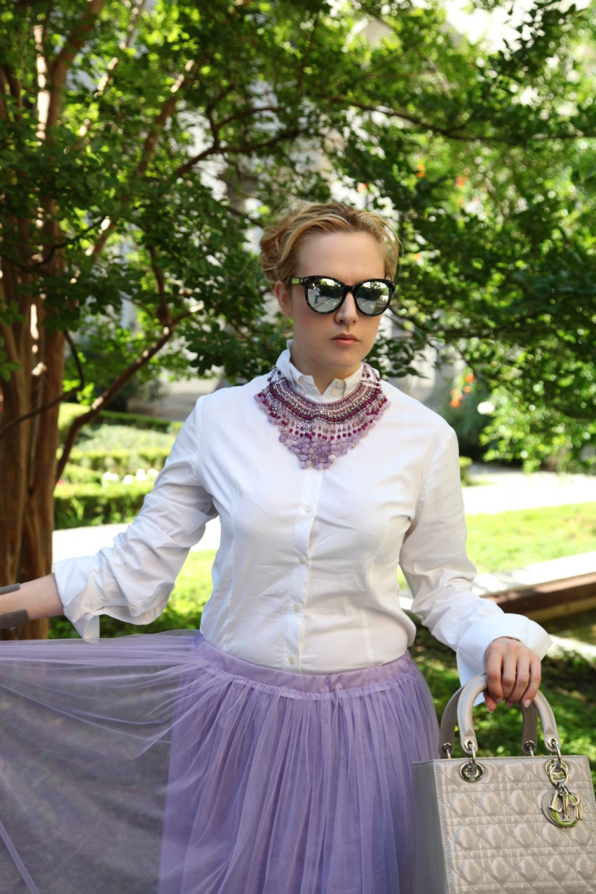Tulle skirt in viola e gioielli preziosi, alessia milanese, thechilicool, fashion blog, fashion blogger, lady dior bag, rock stud shoes valentino