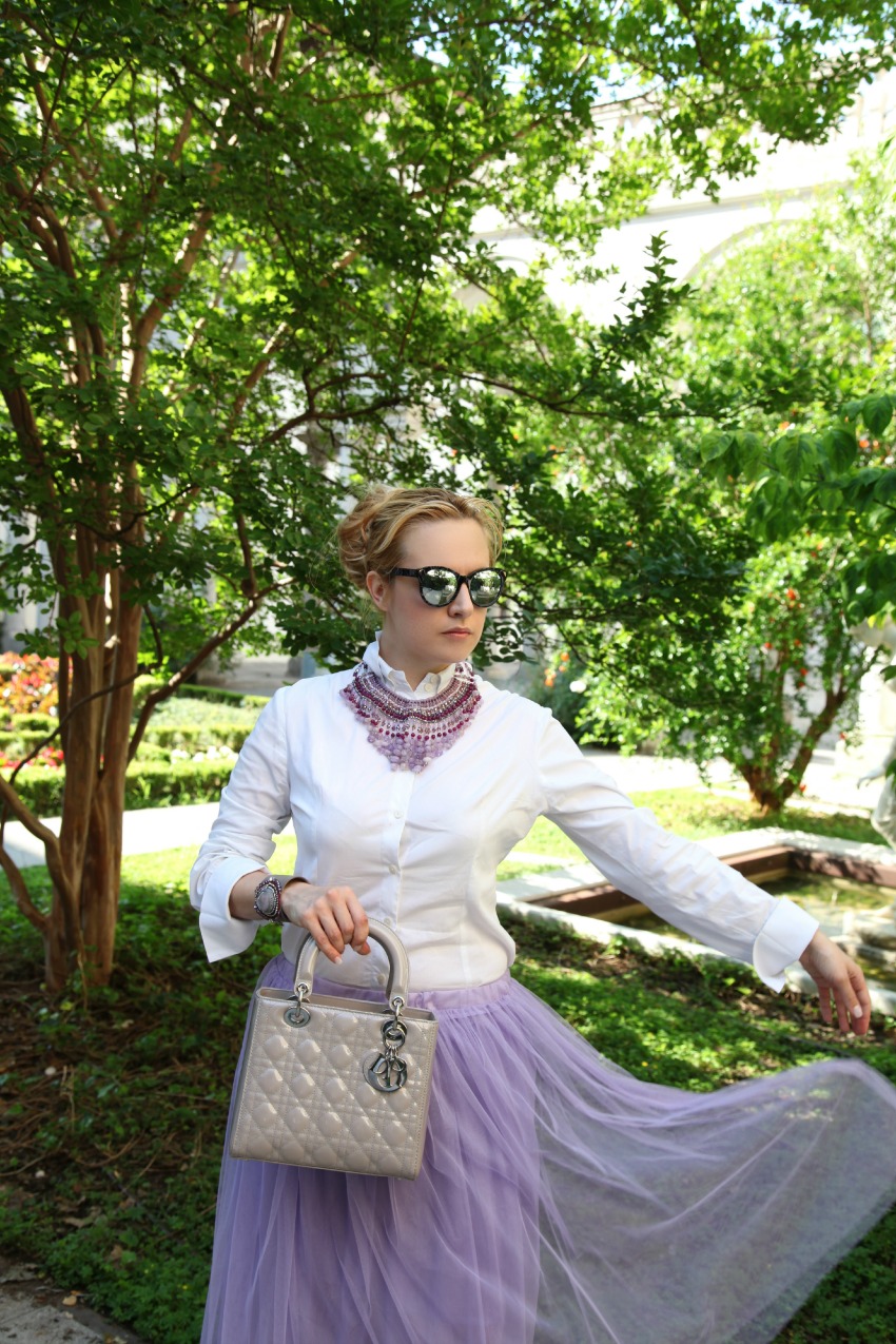 Tulle skirt in viola e gioielli preziosi, alessia milanese, thechilicool, fashion blog, fashion blogger, lady dior bag, rock stud shoes valentino