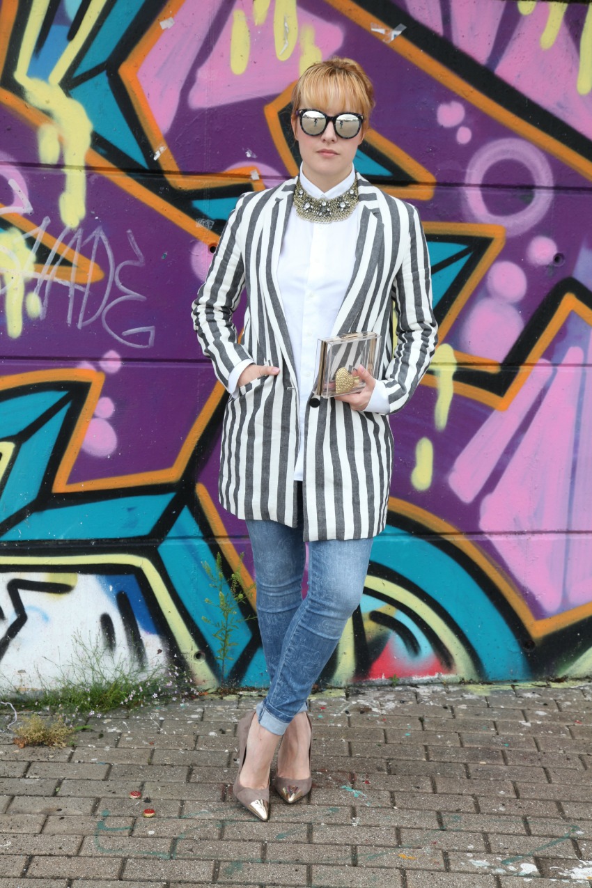 Casual outfit con blazer a righe e blue skinny pants, alessia milanese, thechilicool, fashion blog, fashion blogger