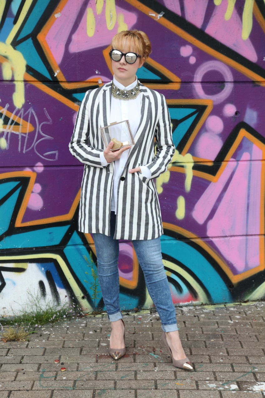 Casual outfit con blazer a righe e blue skinny pants, alessia milanese, thechilicool, fashion blog, fashion blogger