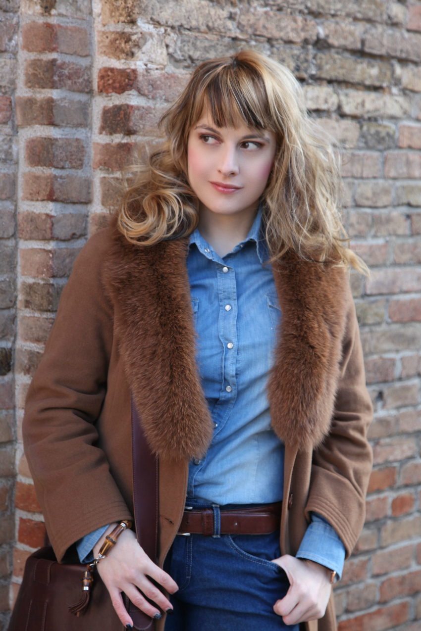 Camel + total denim, alessia milanese, thechilicool, fashion blog, fashion blogger, showroomprive , valentino rockstud shoes