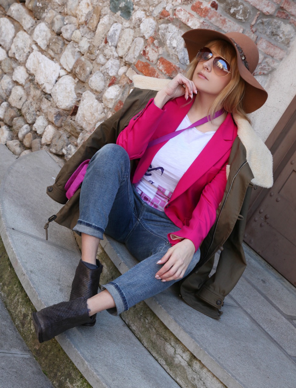 Pink...parka, alessia milanese, thechilicool, fashion blog, fashion blogger , mnc by martina tittonel tee